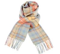 Edinburgh Luxury Lambswool Tartan Scarf, Buchanan Ancient Plaid Pattern, Soft Wool Winter Wrap with Fringed Ends, Blue and Coral