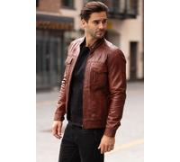 'Edinburgh' Real Leather Bomber Jacket Ashwood Leather Tan M