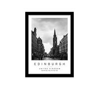 Edinburgh Royal Mile Travel Print Edinburgh Wall art Black and white Poster A4 Print in Black frame 24.5 X 33cm (9.6x13inch)
