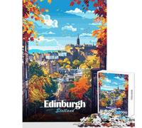 Edinburgh Scotland Autumn Cityscape Illustration Jigsaw Puzzles 1000 Piece for Adults Enhance Focus for Better Performance Quiet Soothing Playtime Fun (38x26cm)