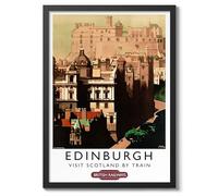 Edinburgh, Scotland Print, Scottish Railways Poster, Vintage UK Wall Art, Framed Retro Decor, Gift Idea, Archival Matte, A2 (Framed) - 59.4x42cm