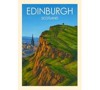 Edinburgh Scotland Travel Art Print, Scenic Arthur's Seat Cliff View, City Skyline Wall Decor. Size A4