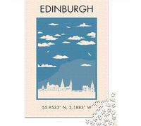Edinburgh Skyline Coordinates 1000 Piece Jigsaw Puzzle, Downtown Architecture at Night, Thick Cardboard Pieces, Birthday Gift for Puzzle Lovers, Adult Puzzle, 38x26cm/1000pcs