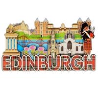 Edinburgh Skyline Fridge Magnet Tartan Word Scotland Scottish Souvenir Bagpiper
