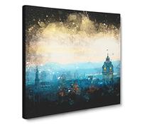 Edinburgh Skyline in Scotland Paint Splash Canvas Print | Gallery Wrapped 30mm Frame Wall Art | 20x20 inches | Ready to Hang | Modern Cityscape Picture | Living Room Bedroom Lounge Office