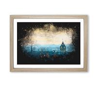 Edinburgh Skyline in Scotland Paint Splash Framed Print | A2 Oak Framed Wall Art | Ready to Hang | Modern Cityscape Picture | Living Room Bedroom Lounge Office