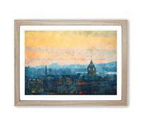 Edinburgh Skyline In Scotland Painting Modern Art Framed Print | A2 Oak Framed Wall Art | Ready to Hang | Modern Cityscape Picture | Living Room Bedroom Lounge Office