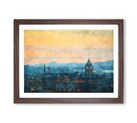 Edinburgh Skyline In Scotland Painting Modern Art Framed Print | A2 Walnut Framed Wall Art | Ready to Hang | Modern Cityscape Picture | Living Room Bedroom Lounge Office