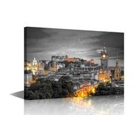 Edinburgh Uk Wall Decorations Calton Hill Balck and White Wall Art England Artwork for Home Walls 1 Panel Edinburgh Cityscape Home Decor for Living Room Wooden Framed Ready to Hang (24''Wx 36''H)