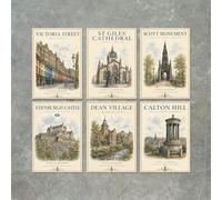 Edinburgh Vintage Travel Poster Print - 6 Edinburgh Landmark Wall Art - Edinburgh Castle, Victoria Street, St Giles' Cathedral, Scott Monument, Dean Village & Calton Hill - Home Décor Gift, A3 Poster