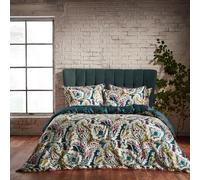 Aretha 200 Thread Count Paisley Premium Cotton Sateen Piped Duvet Cover Set Edinburgh Weavers Teal Super King