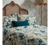 Morton 200 Thread Count Floral Premium Cotton Sateen Piped Duvet Cover Set Edinburgh Weavers Teal Double