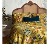 Edinburgh Weavers EW Morton Floral Duvet Set - Luxury Cotton Sateen Bedding, Designer Floral Print, 2000 Thread Count (Ochre - Double)