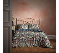 Songbird Floral Birds Luxury Cotton Piped Duvet Cover Set Edinburgh Weavers Navy Super King