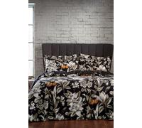 Edinburgh Weavers Lavish 200 Thread Count Floral Piped Cotton Sateen Duvet Cover Set in Black | Size: Double Edinburgh Weavers Black Double