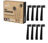 Edinco Recyclable Charcoal Toothbrush Heads for Oral B (4/8 Pack) Black | Sensitive Deep Clean, Plaque Removal, Whitening | Fits Pro, Vitality, Triumph (Not iO), (8 Pack)