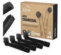 Edinco Recyclable Charcoal Toothbrush Heads for Oral B (4/8 Pack) Black | Sensitive Deep Clean, Plaque Removal, Whitening | Fits Pro, Vitality, Triumph (Not iO), (4 Pack)