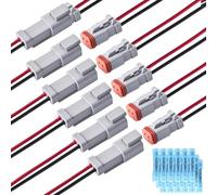 EDIONS 2 Pin DT Connector, Waterproof Electrical Connector Kit with Heat Shrink Tubing Male and Female Plug Wiring Harness for Car Truck Boat - 6 Pack