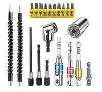 EDIONS 21 PCS Flexible Drill Bit Extension Set, Include 1/2 3/8 1/4 inch Universal Socket Adapter & 105° Right Angle Drill 3pcs Drill Bit Holder & Universal Socket Grip & Screwdriver Bit Kit