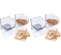 Edipets, Cat Bowl, with Stand Tilted, 15º, Raised, Double Plastic Bowl, Anti Vomiting, White and Translucent, Anti Slip, Feeding and Watering Bowls (Pack of 2)