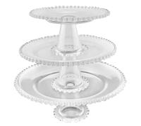 EdirFtra 3-Tier Elegant Glass Cake Stand Set, Clear Crystal Cupcake Display Stands with Beaded Edge, High Foot Dessert Tower for Wedding Birthday Party, 3 Sizes (21cm / 26cm / 31cm)
