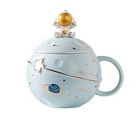 EdirFtra Cute Astronaut Cup, Space Embossed Planet Cup, Ceramic Coffee Cup with Lid and Spoon, Gift for Mother's Day