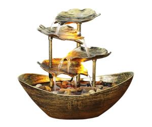 EdirFtra Lotus leaf Cascade Water Feature, Creative Cascading Water Fountain, Garden Water Feature Fountain with LED Lights, USB Charging, Indoor Outdoor Tabletop Fountain,A