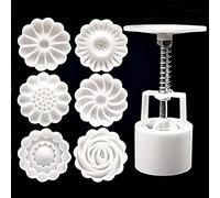 EdirFtra Moon cake baking tool cake mold, traditional holiday cake decoration tool flower shape 1 barrel 6 seals set