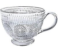 EdirFtra Retro Relief Sunflower Glass Teacup, 14oz Coffee Mug, Large Capacity Sunflower Cup, Vintage Embossed Yogurt Bowl With Handle