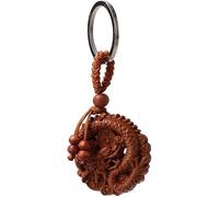 EdirFtra Zodiac Natural Wood Hand Modeling Dragon Shaped Keychain Key Holder Lucky Key Ring Gift.