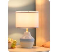 EDISHINE 11.8" Ceramic Table Lamp, Light Blue & Cream Base, Modern Bedside Table Lamp with TC Fabric Shade, Bedside Lamp for Bedroom, Living Room, E14 2700K LED Bulb Included, On-Off Line Switch