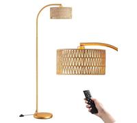 EDISHINE Arc Floor Lamp, Dimmable Standing Lamp with Remote Control, Rattan Lampshade, Boho Floor Lamps for Living Room Bedroom Office, Multiple Color Temps, LED Bulb Included, Gold