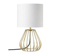 EDISHINE Bedside Lamp, Table Lamp with Metal Cage Base & Linen Lampshade, Modern Lamps for Living Room Bedroom, E14 Socket (Bulb Included), Teardrop Cage, Gold