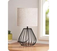 EDISHINE Bedside Lamp, Table Lamp with Metal Cage Base & Linen Lampshade, Modern Lamps for Living Room Bedroom, E14 Socket (Bulb Included), Teardrop Cage, Black