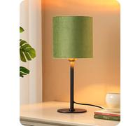 EDISHINE Bedside Table Lamp, Green Velvet Lampshade, LED Bulb Included | Black Metal Base, On-Off Line Switch, 4W 2700K E27 Bulb, 15 Inch Small Table Lamp for Bedroom, Living Room, Office