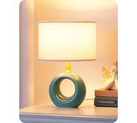 EDISHINE Ceramic Table Lamp, Blue Base, Fabric Shade, Bulb Included | On-Off Line Switch, E14 Socket, 4W 2700K LED Bulb Included, Elegant & Modern Desk Lamp for Bedroom, Living Room, Decoration