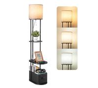 EDISHINE Floor Lamp with Shelves, Storage Drawer, 3 Color Temperatures, Standing Lamp with USB A+C Charging Port & Outlet, Floor Lamps for Living Room, Bedroom, Office, LED Bulb Included