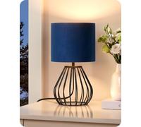 EDISHINE Nightstand Lamp, Deep Blue Velvet Shade, Includes 4W LED Bulb | E14 Socket, 2700K Warm White, Black Teardrop Metal Base, Modern Table Lamp for Living Room, Bedroom, Office, 29CM