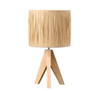 EDISHINE Small Rattan Table Lamp, Rustic Wood Tripod Bedside Lamp, Wrinkled Paper Lampshade, Boho Desk Lamp for Living Room, Bedroom, Office, LED Bulb Included, E27 Base