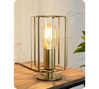 EDISHINE Table Lamp, E27 Socket & LED Bulb Included, 21.5CM, 2400K Bedside Lamp with Bronze Cylindrical Flat Iron Cage Lampshade for Bedroom, Living Room