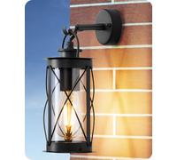 EDISHINE Vintage Wall Light, Outdoor Wall Lantern, Outdoor Wall Lights, Kerosene Lamp Styling IP44 Waterproof & E27 Socket, Durable Aluminum for Entryway, Garage, Hallway, Black