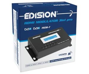 EDISION 3in1 Pro HDMI Modulator, Terrestrial DVB-T, ISDB-T or Cable DVB-C, Full HD Distribution via Coaxial, HDMI-Loop, RF IN, LCD Display, Quick Configuration, Plug & Play