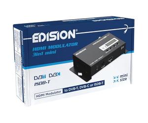 EDISION HDMI Modulator 3in1 mini, HDMI Modulator to Terrestrial DVB-T, ISDB-T or Cable DVB-C, Full HD Distribution via Coaxial, Mini-Size, LED Display, Quick Configuration, Plug & Play