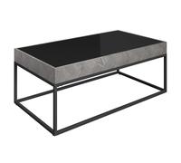 edison black glass coffee table with grey metal frame