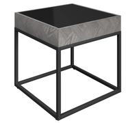 edison black glass side table with grey metal frame
