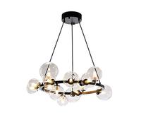 edison lamp shade semi flush mount clear glass livingroom dining room,chandelier pendant lights,simple nordic bubble glass magic bean round iron art chandelier-black plus transparent cover 15t