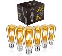 Edison Light Bulb E27 LED, Woowtt Edison Vintage Light Bulb, Dimmable LED Filament Lamp, Antique Amber, Warm Light, Retro Edison Bulb, Nostalgia Lighting, ST64, 220 V, Pack of 6