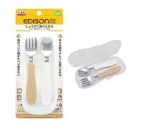 Edison Mama Noodle Falling Prevention Fork and Easy Scoop of Soup/Solid Food Spoon with Easy Clean Case for 17 Month (Milk & Potato)