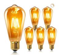 Edison Screw Bulb E27, Vintage Light Bulb, 220V ST64 E27 LED Bulbs Dimmable, 4W Equivalent to 40W, ES LED Filament Lamp Squirrel Cage, Retro Amber Glass, 2700K Warm White, 6 Pack