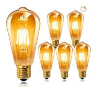 Edison Screw Bulb E27, Vintage Light Bulb, 220V ST64 E27 LED Bulbs Dimmable, 6W Equivalent to 60W, ES LED Filament Lamp Squirrel Cage, Retro Amber Glass, 2700K Warm White, 6 Pack